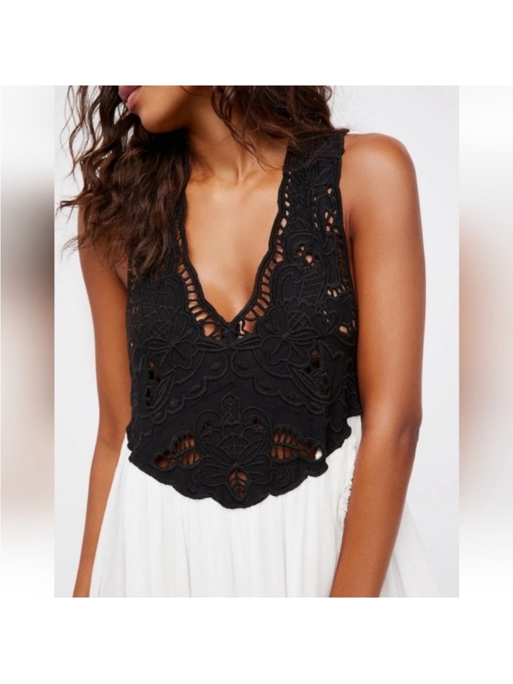 Free People Kissed By The Waves Dress S Black Ivory Lace Open Back Boho Mini - Picture 4 of 12